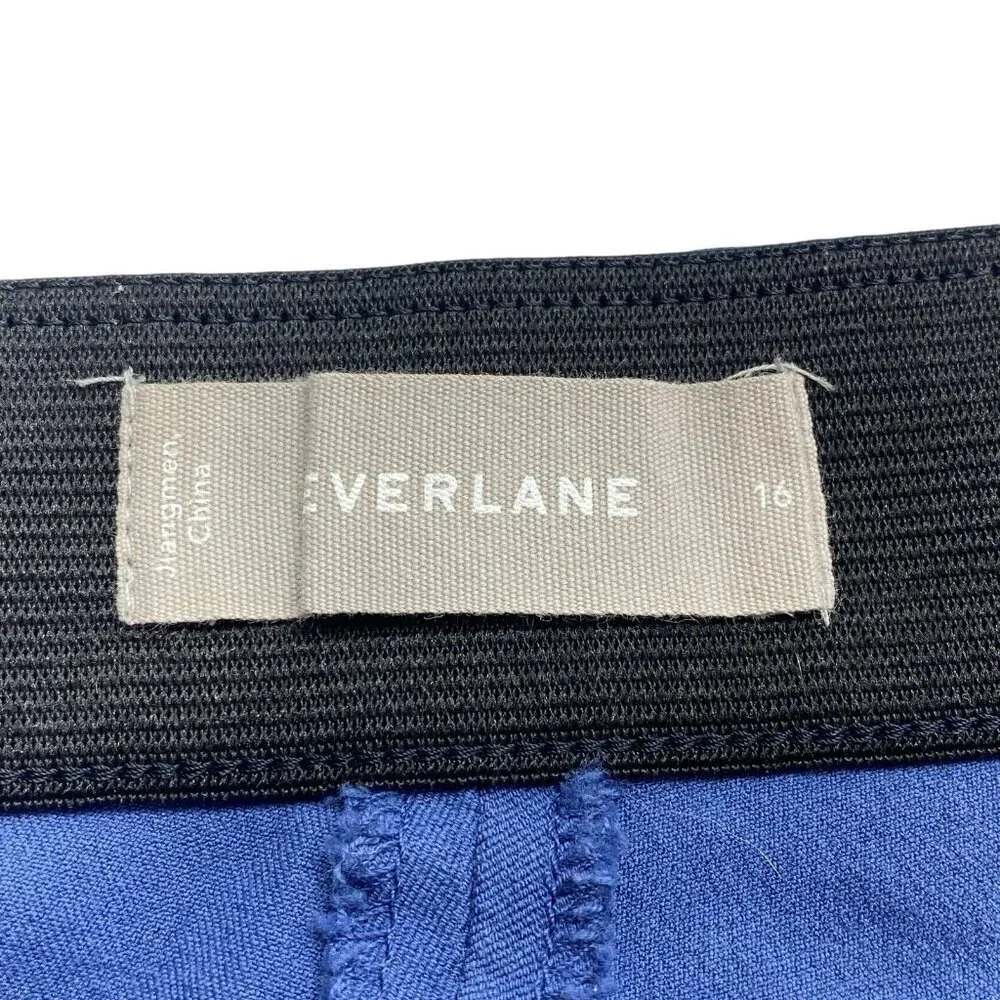 EVERLANE Women High Waist Stretch Pants Sz 16 Blue‎ Side Zip Cotton Elastic 43-6